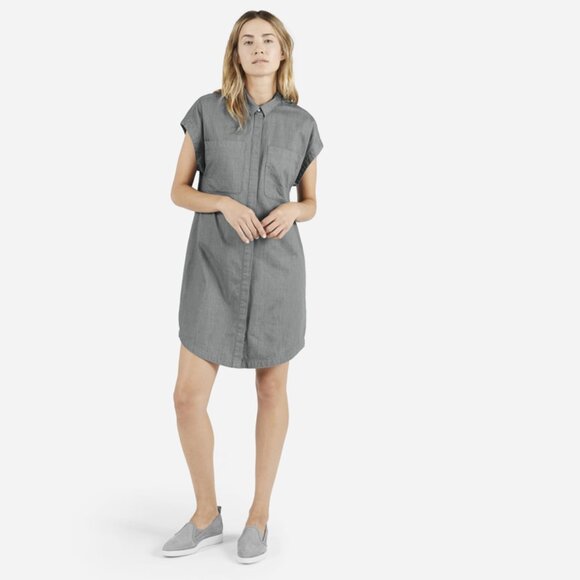 Everlane - The Short Sleeve Shirt Dress Button-Up Tunic | Gray Chambray | Medium - Picture 1 of 4